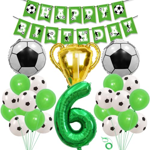 SNOWZAN 25 Stück Fußball 6. Geburtstagsdeko Jungen - Kinder 6 Jahre Party Zubehör - Luftballon Soccer Ballons von SNOWZAN