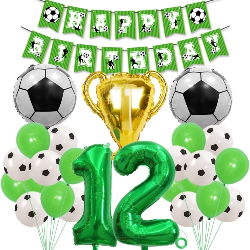 SNOWZAN 25 Stück Fussball Deko Geburtstag Set Fußball Luftballons Für Kinder Fußballfan-geburtstagsfeier Fußball Kindergeburtstag Party Deko Fussball Happy Birthday Banner Fußball 12.geburtstag Deko von SNOWZAN