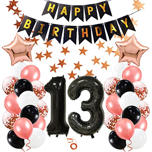 SNOWZAN 34 Stück Folienballon 13 Jahre Geburtstags Deko Frau Rosegold Set 13 Jahr Geburtstagdeko Rosegold Geburtstag Party Deko Luftballon 13 Geburtstag Deko 13 Jahr Happy Birthday 13 Geburtstagsdeko von SNOWZAN