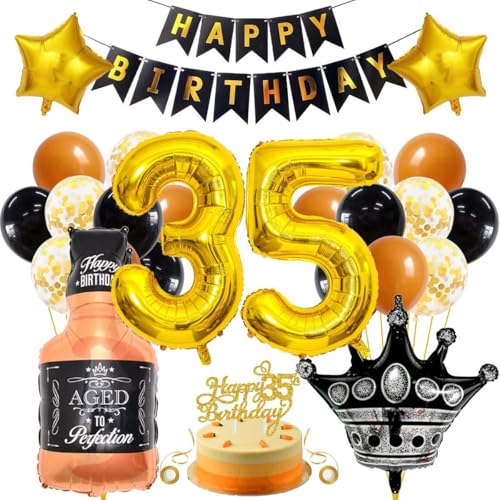 SNOWZAN 35 Geburtstag Deko Mann Frauen Schwarz Gold Party Deko 35 Geburtstag Männer Frauen Deko 35. Geburtstag Mann Geburtstagsdeko 35 Mann Happy Birthday Girlande Luftballon 35.geburtstag Mann Frau von SNOWZAN