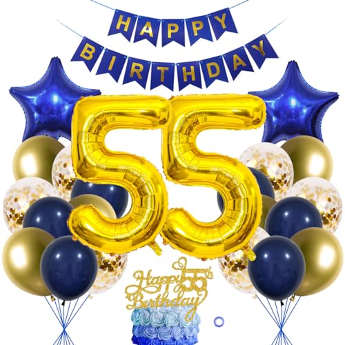 SNOWZAN 55. Geburtstag Dekorationen Blau Gold frauen Männer Deko 55 Geburtstag Männer 55 Jahre geburtstag Deko Luftballon 55. Geburtstag Luftballon Girlande 55 Jahre Geburtstagsdeko Tortendeko 55 Deko SNOWZAN 55. Geburtstag Dekorationen Blau Gold frauen Männer Deko 55 Geburtstag Männer 55 Jahre geburtstag Deko Luftballon 55. Geburtstag Luftballon Girlande 55 Jahre Geburtstagsdeko Tortendeko 55 Deko von SNOWZAN
