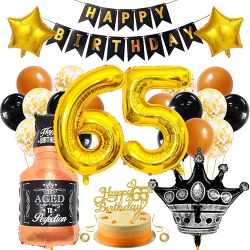 SNOWZAN 65 Geburtstag Deko Mann Frauen Schwarz Gold Party Deko 65 Geburtstag Männer Frauen Deko 65. Geburtstag Mann Geburtstagsdeko 65 Mann Happy Birthday Girlande Luftballon 65.geburtstag Mann Frau von SNOWZAN