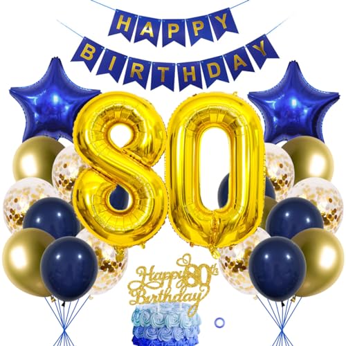 SNOWZAN 80. Geburtstag Dekorationen Blau Gold für Frauen und Männer - Luftballon Girlande, Tortendeko, 80 Jahre Deko SNOWZAN 80. Geburtstag Dekorationen Blau Gold für Frauen und Männer - Luftballon Girlande, Tortendeko, 80 Jahre Deko von SNOWZAN