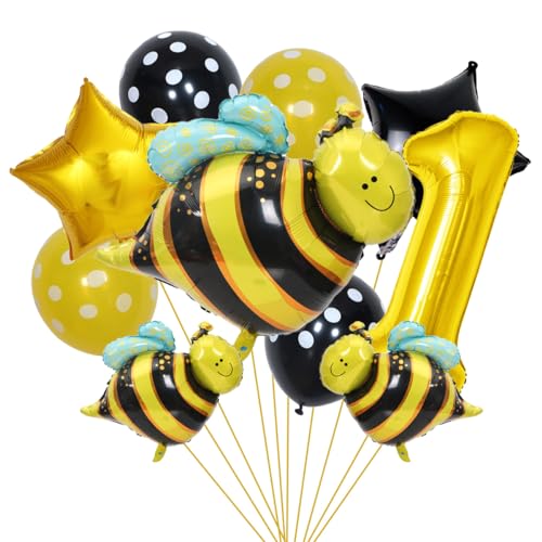 SNOWZAN Bienen Geburtstagsdeko 1. Geburtstag Mädchen Junge Biene Deko Luftballons Biene 1 Jahre Geburtstag Deko Gelb Bienen Folienballon Zahlen Ballon Zahl 1 Für Biene Kinder Geburtstag Bee Party von SNOWZAN