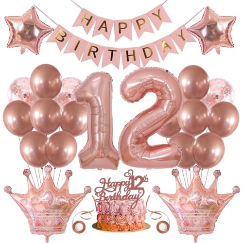SNOWZAN Deko 12 Geburtstag Mädchen Partydeko Geburtstagsdeko Luftballons 12.geburtstag Deko Mädchen Rosegold Tortendeko 12.geburtstagsdeko 12 Mädchen 12 Jahre Geburtstag Deko Happy Birthday Banner SNOWZAN Deko 12 Geburtstag Mädchen Partydeko Geburtstagsdeko Luftballons 12.geburtstag Deko Mädchen Rosegold Tortendeko 12.geburtstagsdeko 12 Mädchen 12 Jahre Geburtstag Deko Happy Birthday Banner von SNOWZAN