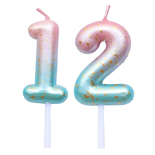 SNOWZAN Geburtstag Nummer Kerzen Lila Blau Glitzer Geburtstag Kuchen Topper Dekoration Farbverlauf Nummer Kerzen 12 Jahre Cake Topper Kerzen für Hochzeit Geburtstag Jubiläum Feier Abschluss Party von SNOWZAN