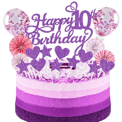 SNOWZAN Happy 10th Birthday Tortendeko Purpur Rosa 10 Jahre Mädchen Jungen Kuchendeko 10.geburtstag Cake Topper Tortendeko 10 Geburtstag Mädchen Tortendeko Stern Herz Für 10.Geburtstag Kuchen Deko SNOWZAN Happy 10th Birthday Tortendeko Purpur Rosa 10 Jahre Mädchen Jungen Kuchendeko 10.geburtstag Cake Topper Tortendeko 10 Geburtstag Mädchen Tortendeko Stern Herz Für 10.Geburtstag Kuchen Deko von SNOWZAN