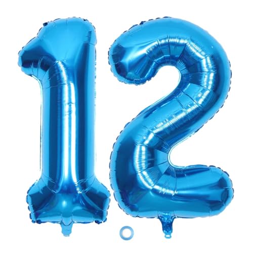 SNOWZAN Luftballon 12. Geburtstag Deko Blau Junge Zahl 12 Riesen Folienballon Helium Nummer 12 Luftballon Große Zahlen 12 Jahre XXL 12. Happy Birthday 32 Zoll Riese Zahl 12Geburtstag für Party von SNOWZAN