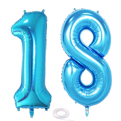SNOWZAN Luftballon 18. Geburtstag Deko Blau Junge Zahl 18 Riesen Folienballon Helium Nummer 18 Luftballon Große Zahlen 18 Jahre XXL 18. Happy Birthday 32 Zoll Riese Zahl 18Geburtstag für Party von SNOWZAN