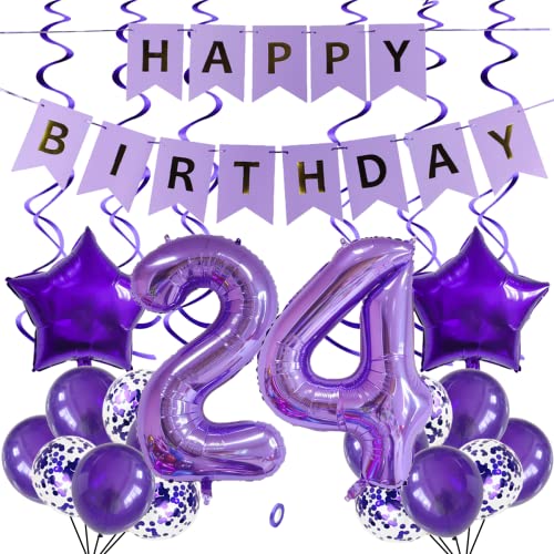 SNOWZAN Luftballons 24. Geburtstag Dekoration Lila 32 Zoll Riesen Zahlen Ballons,Latex Folienballons 25 Stück von SNOWZAN