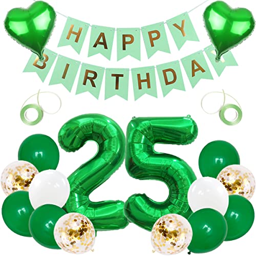 SNOWZAN Luftballons 25. Geburtstag Dekoration Grün 32 Zoll Riesen Zahlen Ballons,Latex Folienballons 17 Stück (Grün) von SNOWZAN