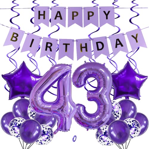 SNOWZAN Luftballons 43. Geburtstag Dekoration Lila 32 Zoll Riesen Zahlen Ballons,Latex Folienballons 25 Stück von SNOWZAN