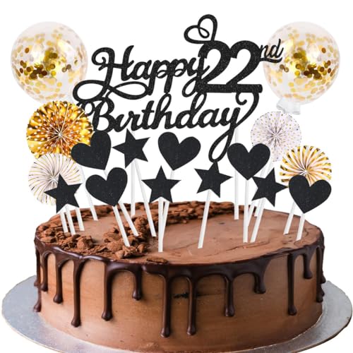 SNOWZAN Tortendeko 22 Geburtstag Schwarz Gold Kuchen Topper Happy 22 Birthday Cake Topper 22 Kuchendeko Geburtstag Kuchen Deko 22 Geburtstag Junge Tortendeko 22 Geburtstag Mädchen 22.geburtstag Männer SNOWZAN Tortendeko 22 Geburtstag Schwarz Gold Kuchen Topper Happy 22 Birthday Cake Topper 22 Kuchendeko Geburtstag Kuchen Deko 22 Geburtstag Junge Tortendeko 22 Geburtstag Mädchen 22.geburtstag Männer von SNOWZAN