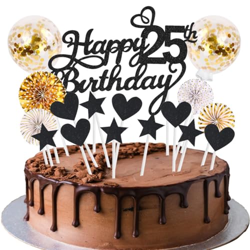 SNOWZAN Tortendeko 25 Geburtstag Schwarz Gold Kuchen Topper Happy 25 Birthday Cake Topper 25 Kuchendeko Geburtstag Kuchen Deko 25 Geburtstag Junge Tortendeko 25 Geburtstag Mädchen 25.geburtstag Männer SNOWZAN Tortendeko 25 Geburtstag Schwarz Gold Kuchen Topper Happy 25 Birthday Cake Topper 25 Kuchendeko Geburtstag Kuchen Deko 25 Geburtstag Junge Tortendeko 25 Geburtstag Mädchen 25.geburtstag Männer von SNOWZAN