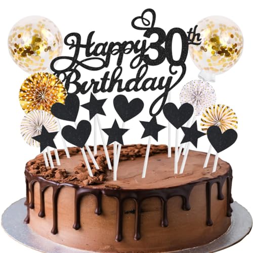 SNOWZAN Tortendeko 30 Geburtstag Schwarz Gold Kuchen Topper Happy 30 Birthday Cake Topper 30 Kuchendeko Geburtstag Kuchen Deko 30 Geburtstag Junge Tortendeko 30 Geburtstag Frauen 30.geburtstag Frau von SNOWZAN