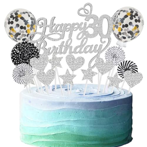 SNOWZAN Tortendeko 30 Geburtstag Silber Schwarz Kuchen Topper Happy 30 Birthday Cake Topper 30 Kuchendeko Geburtstag Kuchen Deko 30 Geburtstag Junge Tortendeko 30 Geburtstag Frauen 30.geburtstag Frau von SNOWZAN