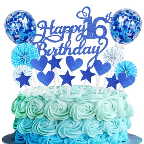 Tortendeko 16 Geburtstag NavyBlau Mädchen Junge 16 Jahre Geburtstag Kuchen Deko Happy Birthday 16 Glitter Cake Topper 16.kuchendeko Geburtstag Happy 16th Birthday Tortendeko 16 Geburtstag Mädchen von SNOWZAN