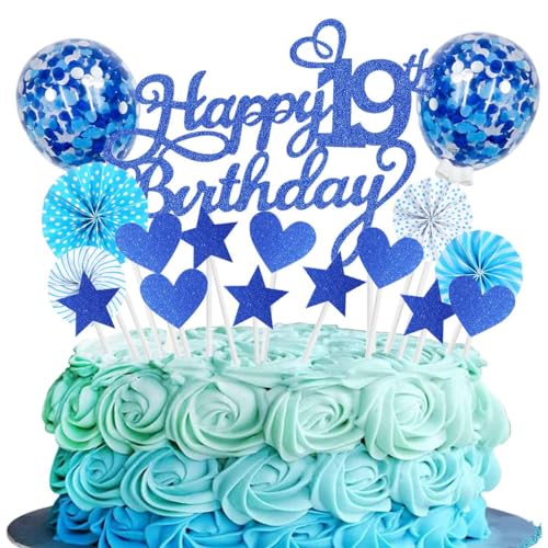 Tortendeko 19 Geburtstag NavyBlau Mädchen Junge 19 Jahre Geburtstag Kuchen Deko Happy Birthday 19 Glitter Cake Topper 19.kuchendeko Geburtstag Happy 19th Birthday Tortendeko 19 Geburtstag Mädchen von SNOWZAN