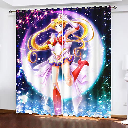 SNcek Sailor Moon Verdunkelungsvorhang wasserdichte Polyester Stoff Mit Ösen, Sailor Moon Kinder Verdunkelungsvorhänge Blickdicht Für Kinderzimmer (100x140cm(BxH)/ 50x140cmx2,10) von SNcek