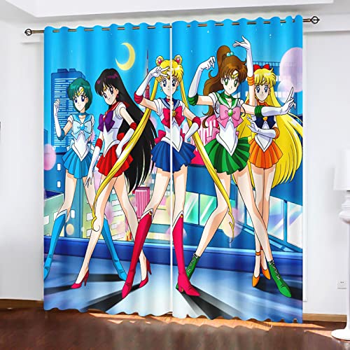 SNcek Sailor Moon Verdunkelungsvorhang wasserdichte Polyester Stoff Mit Ösen, Sailor Moon Kinder Verdunkelungsvorhänge Blickdicht Für Kinderzimmer (150x166cm(BxH)/ 75x166cmx2,1) von SNcek