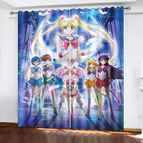 SNcek Sailor Moon Verdunkelungsvorhang wasserdichte Polyester Stoff Mit Ösen, Sailor Moon Kinder Verdunkelungsvorhänge Blickdicht Für Kinderzimmer (150x166cm(BxH)/ 75x166cmx2,9) von SNcek