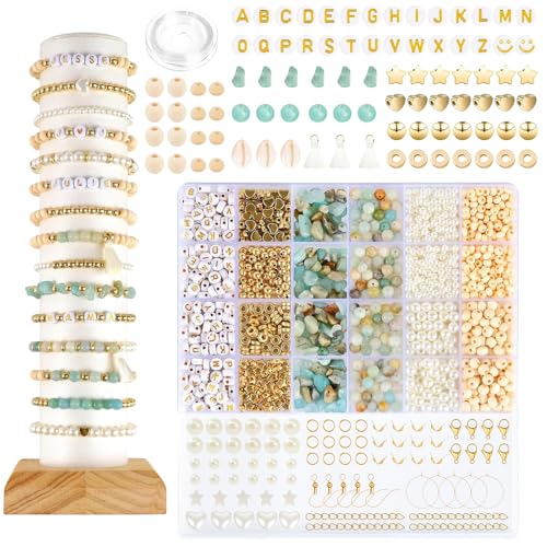 Perlen für Armbänder, Perlen Set, Armband Selber Machen Kit,SOARFLY 335 Stück Natürliche Amazonit Edelsteine Perlen Poliert für DIY Schmuck Halsketten Ohrringe, für Erwachsene Kinder von SOARFLY