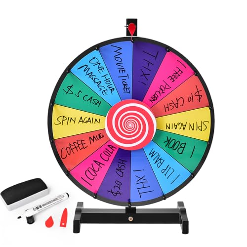 SOARS 18" Glücksrad zum Drehen, Gluecksrad inkl. Whiteboard Marker & Schwamm, Glücksrad zum selbstgestalten, Preisrad, Tischglücksrad für Wortspiele, Neujahr, Party (φ48cm, 14 Teile) von SOARS