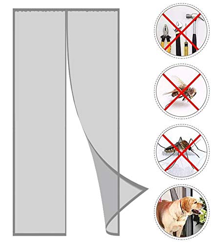 SODKK Magnet Fliegengitter Tür 85x200cm, Insektenschutz Tür mit Klettband, Magnetverschluss, Klebemontage Ohne Bohren, für Türen/Patio - Grau von SODKK