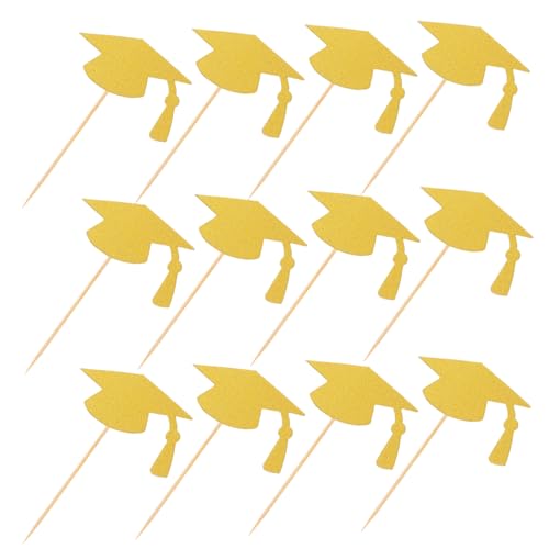 SOESFOUFU 24 Stück Kuchendekoration der Abschlusssaison Kucheneinsatz für Abschlusssaison Grad Kuchendeckel graduierte dekoration Abschlusskuchen -Topper Abschlussfeier Papier Golden von SOESFOUFU