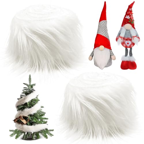 Kunstfell Zum Basteln, 5x150cm Kunstfell Band Kunstpelz Fellstoff, Kunstleder Plüschstoff Weiß Wichtel Bart Zwergenbart, Langhaarplüsch Craft DIY Weihnachts Dekoband Kunstpelzstoff, 2pcs von SOETDERT