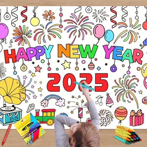 Papier-Tischdecke zum Ausmalen Silvester Deko 2025, Happy New Year Ausmaltischdecke Papier mit 24 Buntstift, Neues Jahr Ausmaltischdecke Kinder Silvester Tischdecke Silvester Basteln Papier-Tischdecke zum Ausmalen Silvester Deko 2025, Happy New Year Ausmaltischdecke Papier mit 24 Buntstift, Neues Jahr Ausmaltischdecke Kinder Silvester Tischdecke Silvester Basteln von SOETDERT