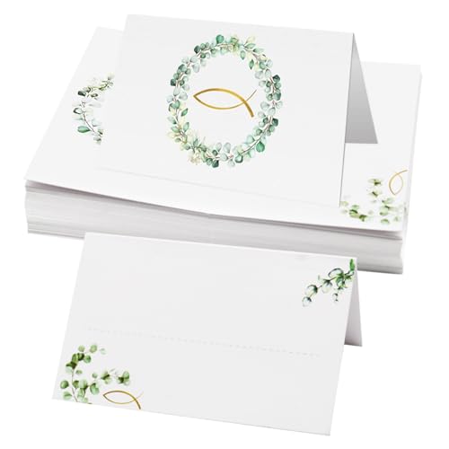 SOETDERT 50 Stück Tischkarten Eukalyptus, Platzkarten Blanko Tischdeko, Tischkarten Elegantes Namenskarten zum Beschriften Konfirmation für Taufe Kommunion Hochzeit Bankett Geburtstag Partys (C) von SOETDERT