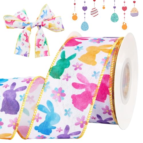 Schleifenband Ostern, Osterband mit Drahtrand, Ostern Bänder Deko für Geschenkverpackung Osterei Schleifen Ostergeschenke Osterhasenbänder DIY Geschenk Dekoration Handwerk, 5cm Breit x 9m Lang von SOETDERT