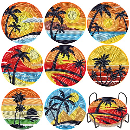 Diamond Painting Untersetzer, DIY Diamant Sonnenuntergang und Strand Malerei Glasuntersetzer mit Halter, 8pcs Rutschfest Getränke Untersetzer, Rund Getränke Tassen Untersetzer Küchen Tassenuntersetzer Diamond Painting Untersetzer, DIY Diamant Sonnenuntergang und Strand Malerei Glasuntersetzer mit Halter, 8pcs Rutschfest Getränke Untersetzer, Rund Getränke Tassen Untersetzer Küchen Tassenuntersetzer von SOEWIOU