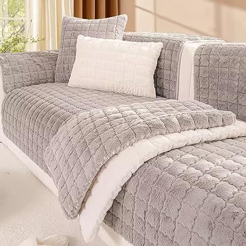 Anti-Rutsch-Sofa-Schutzbezug Verdickt Weicher Plüschstoff Bezug for Sitzkissen Solide Farbe Sofa 2 Sitzer 90x180cm (Farbe : Grau, Größe : 70x150cm) von SOFA SUPPLIES