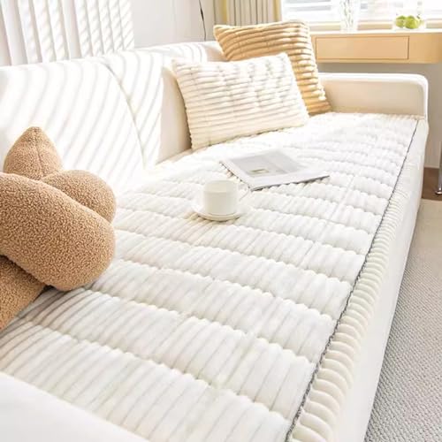 Schlichtheit im europäischen Stil Sofakissen Verdickung Warmer kurzer Plüschstoff Partikel rutschfest Sofadecke Sofa-Schutzkissen (Farbe : Weiss, Größe : 90 x 120 cm) von SOFA SUPPLIES