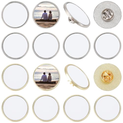 SOFPLAT 1 Box 20 Sets Sublimation Blank Buttons Flache Runde Brosche Pins DIY Button Pin Rohlinge Lünette Tabletts Kreis Aluminiumblech Zubehör für Abzeichen Handwerk Schmuck Herstellung Bild von SOFPLATE