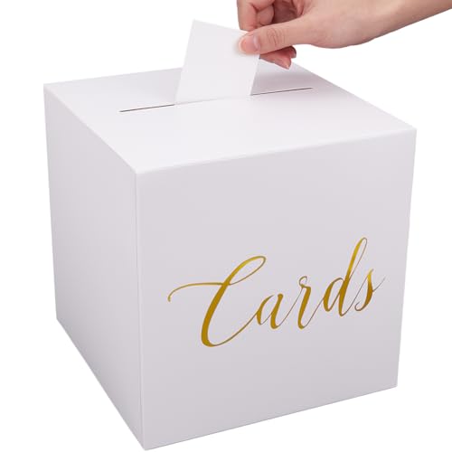 SOFPLAT Weiße Hochzeitskartenbox Aus Kraftpapier Geschenkkartenbox 9x9x910cm Party Dekorationsbox Mit (2) Papierkarten Für Hochzeitsempfang Geburtstag Abschlussfeier Jahrestag Tombola Geschenke Tisch von SOFPLATE