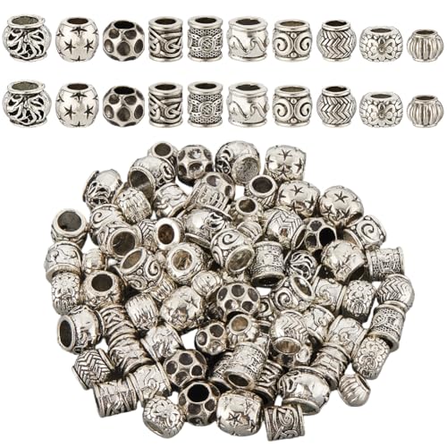 SOFPLATE 1 Box 10 Stile 100 Stück Antike Silberne Fassperlen Vintage Silberperlen Lose Metallperlen Tibetische Europäische Säulen Große Löcher Abstandshalter Für Schmuckherstellung Armbänder Halskette SOFPLATE 1 Box 10 Stile 100 Stück Antike Silberne Fassperlen Vintage Silberperlen Lose Metallperlen Tibetische Europäische Säulen Große Löcher Abstandshalter Für Schmuckherstellung Armbänder Halskette von SOFPLATE