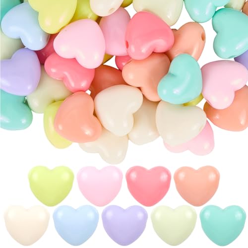 SOFPLATE 1 Box 100 Stück Bonbonfarbene Acryl Herzperlen Regenbogen Herzperlen Lose Masse Kunststoff Groß Undurchsichtig Großes Loch Bunte Valentinstags Abstandshalter Für Schmuckherstellung Armbänder von SOFPLATE