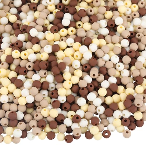 SOFPLATE 1 Box 1000 Stück Runde Matte Perlen 6mm Runde Undurchsichtige Perlen Mattiertes Acryl KokosnussBrauneee Kleine Kugel Kaugummi Gumball Frost Glatte Lose Perle Zur Schmuckherstellung Armbänder von SOFPLATE