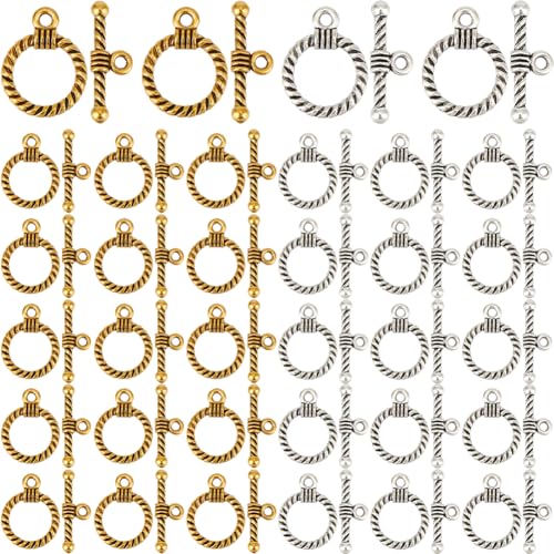 SOFPLATE 1 Box 120 Sets Knebelverschlüsse Silber Knebelverschluss Rund Antikgold Silber Wirbel T-Stange IQ OT Verbinder Armband Verschluss Verschlüsse Findings für Schmuckherstellung Halskette von SOFPLATE