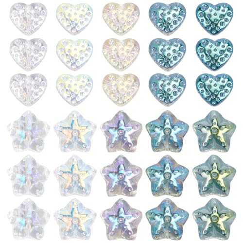 SOFPLATE 1 Box 120 Stück 10 Stile Herz Glasperlen Bunte Glas Sternperlen Große Menge Transparente Galvanisierte Romantische Schillernde Glasperlen Zum Valentinstag Für Die Schmuckherstellung DIY Baste von SOFPLATE