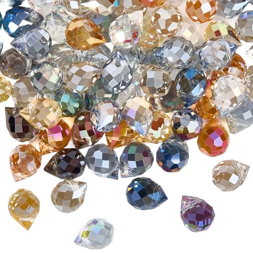 SOFPLATE 1 Box 120 Stück Facettierte Glasperlen In Tropfenform Oben Gebohrte Kristallperlen 10x8mm Bunt Galvanisierter Kristall Glatt Lose Charms Abstandshalter Für Die Schmuckherstellung Armbänder Ha von SOFPLATE