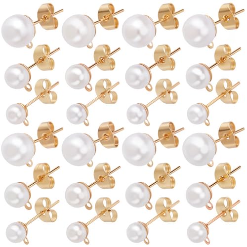 SOFPLATE 1 Box 120 Stück Hypoallergene Perlenohrstecker Perlenohrstecker Mit Schlaufe Und Kunstperlen Goldene Ohrstecker Aus Edelstahl Zur Schmuckherstellung Ohrringzubehör Basteln von SOFPLATE