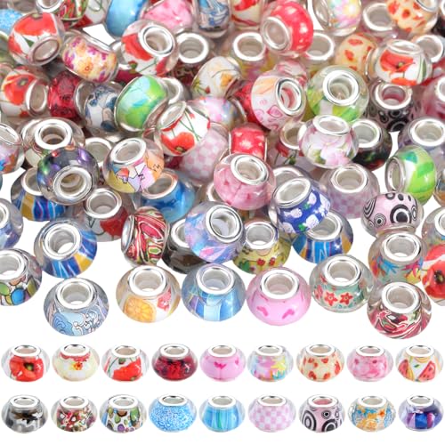 SOFPLATE 1 Box 120 Stück Kunstharzperlen Mit Großem Loch Europäische Perlen In Großpackung Silber Messing Doppelkerne Lampwork Abstandshalter Charms Rondelle Europäische Lose Perlen Zum Herstellen von von SOFPLATE
