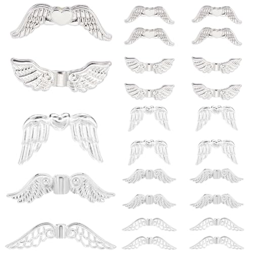 SOFPLATE 1 Box 150 Stück 5 Stile Flügel Abstandsperlen Kleine Engelsflügel Perlen Legierung Silber Vintage Tibetischer Stil Feen Metallanhänger Lose Perle Für Schmuck Halsketten Weihnachtsschlüsselanh von SOFPLATE