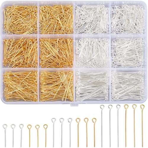 SOFPLATE 1 Box 1500 Stück 6 Stile Messing Ösennadeln Offener Kopf Nadel Gold/Silber Metall Dekorativer Perlendraht Nadeln Kopfnadeln Beschläge Für Die Schmuckherstellung Ohrringe Armbänder Halsketten von SOFPLATE