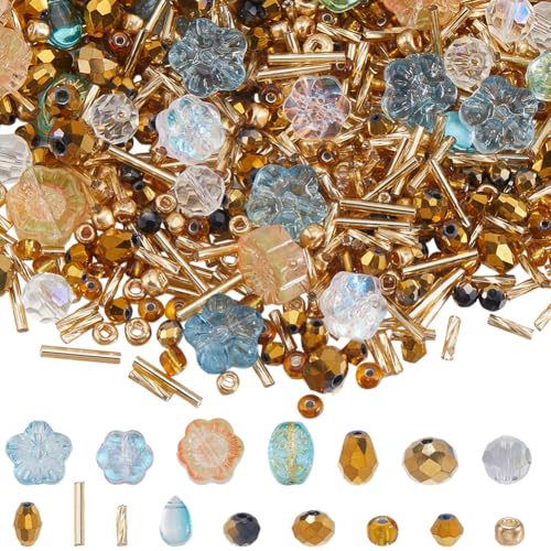 SOFPLATE 1 Box 16 Stile 270 Stück + Tschechische Glasperlen Set Doppelkegel Perlen Bulk Bohemia Rainbow Mix Rocailles Blumenn Tropfen Matt Glänzend Kristallglas Abstandshalter Set Für Die Schmuckherst von SOFPLATE