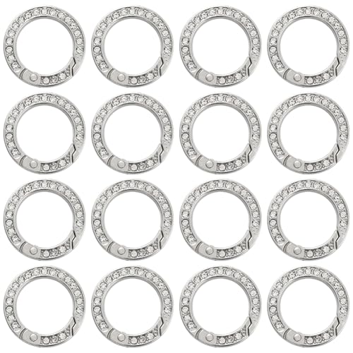 SOFPLATE 1 Box 16 Stück 28mm Strass Karabiner Schlüsselanhänger Runder Sprengring Silberner Karabiner Schlüsselring Feder Metall O Ringe Schlüsselanhänger Schnallen Für Schmuckherstellung Zubehör DIY von SOFPLATE
